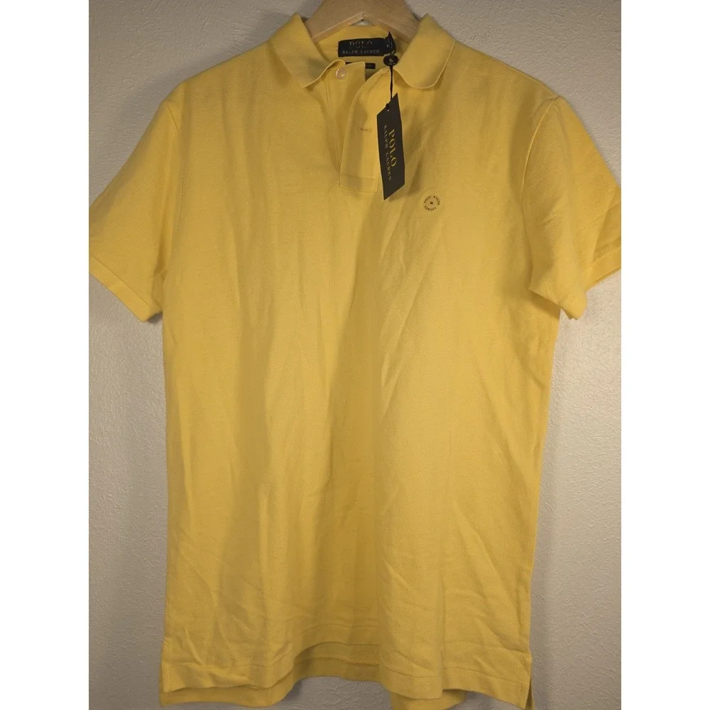 Polo Ralph Lauren Yellow Cotton Custom Slim Fit Polo Shirt Mens Size Medium NWT